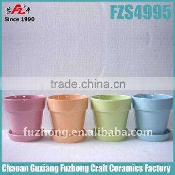 Cheap colorful small ceramic planter with saucer for balcony