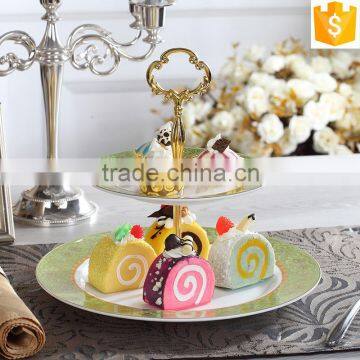 green color decal dessert plates fine bone china 2-tier wedding cake stand                        
                                                Quality Choice