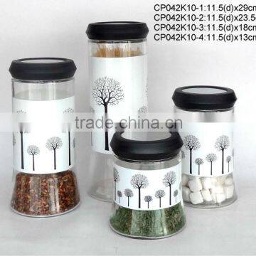 CP042K10 glass jar with decal printing with plastic lid