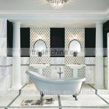 White Micro Crystal Floor Tile, Luxury Glass Porcelain Marble Look Tiles Glazed Grey Vein photo-2