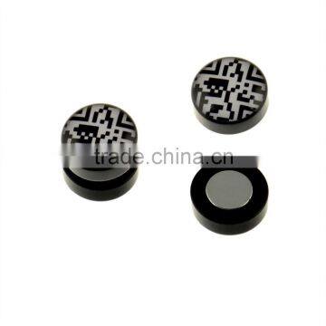 Magnetic White Barcode Fake Stud Acrylic Fake Plug Earrings