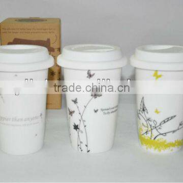 single wall new bone china travel mug with silicon lid