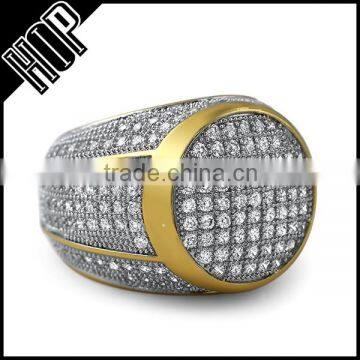 Hip Hop Micro Pave Crystal Iced Out Ring For Mens