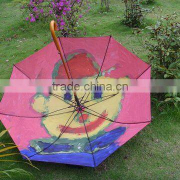 Wooden golf umbrella with heat transfer printing inside