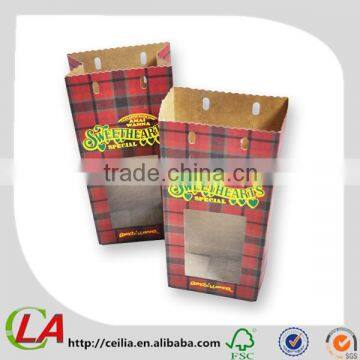 Red Plaid Pouch Food And Gift Kraft Paper Bag With PVC Window                        
                                                Quality Choice