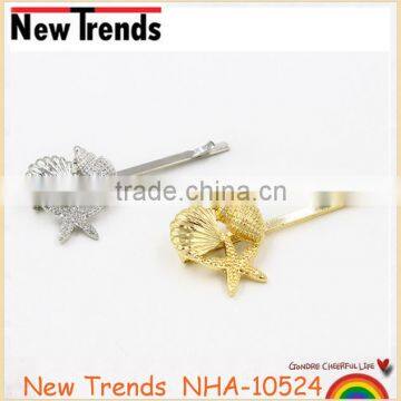 2015 new arrival wholesale starfish shell hair pin for girls