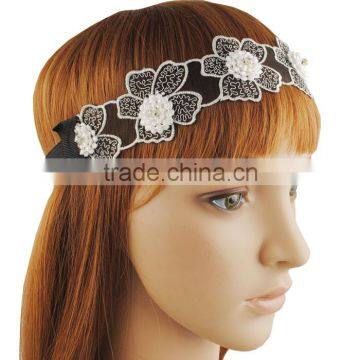 crochet flower with seed beads headband headwrap