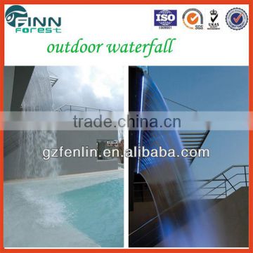 Outdoor and indoor swimming pool use artificial waterfalls