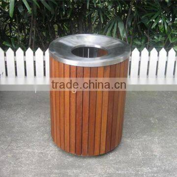 Street trash can merbau wood and stainless steel eco friendly trash can