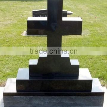 American Style Unique Abslute Balck Granite Stepped Base Cross Serie Gravestone