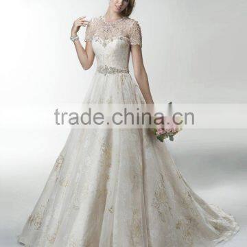 (MY11201) MARRY YOU Sweetheart Bridal Gowns Gold Lace Wedding Dresses With Embroidered Jacket                        
                                                Quality Choice