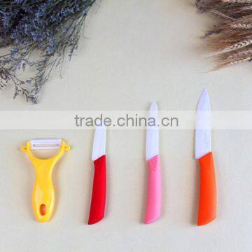 Most Attractive Colorful Handle Ceramic Kitchen Knife Set With Peeler White Blade in Knife Stand
