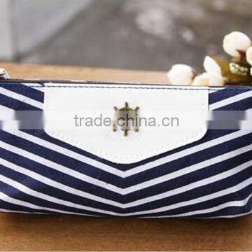 New Canvas Navy Marine Stripe Zipper Pouch Bag Pen Box photo-3