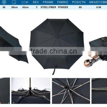 Fashion and personality sun umbrellas skeleton lead and zinc alloy handle 3 fold weatherproof umbrella