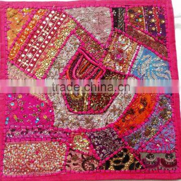 Vintage sari patchwork accent cushion cover/tapestry sequins pearls emboidery