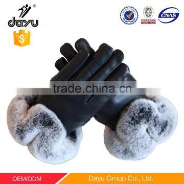 Rabbit fur lined Hand gloves manufacturers in china winter gloves leather gloves