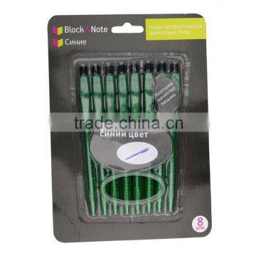 8 green color pens packed pens for promotion