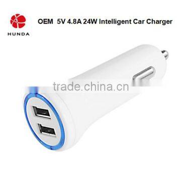 HUNDA Brand PVC Fireproof Universal Compatible Intelligent Tablet Dual 2 Ports Car Charger with charging Light