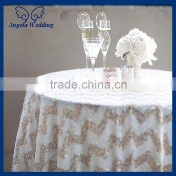 CL003A New hot sale custom made white and champagne metallic sequin chevron table cloth