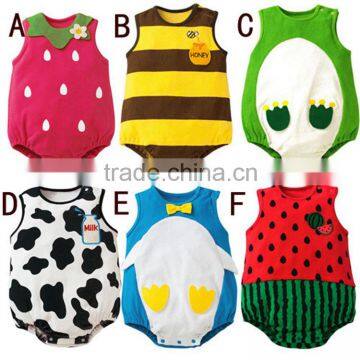 cotton material cute cow rompers strawberry bodysuit sleeveless rompers infant rompers