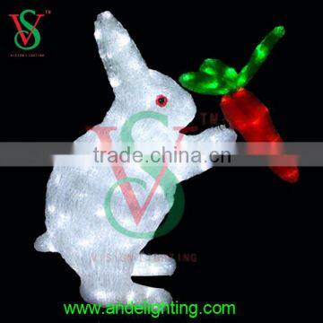 3D animated animal small white acrylic rabbit statues garden decoration light