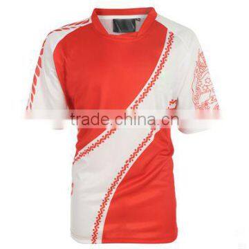 White Color and Red Design on Sleeve Rugby Shirts