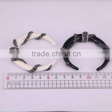 White / Black Resin Gem Pendant, Pave Crystal Twine Around Resin Horn Druzy Pendant photo-6