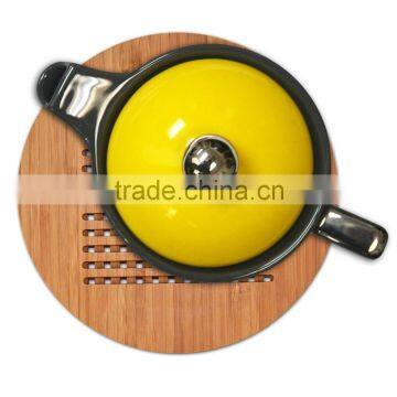 Round and Square Bamboo Wooden Heating Pot Kitchen Mug Lattice Trivets Coaster Set photo-2