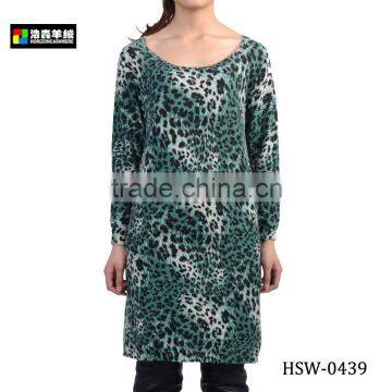 Woman Wool Leopard Dress, Green Woolen Dress