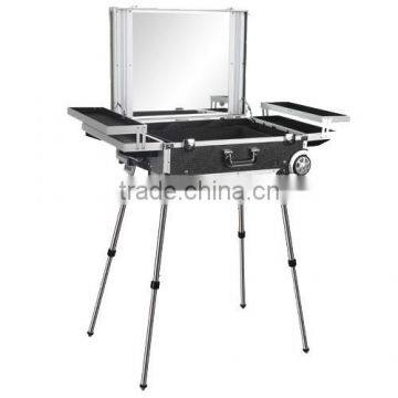 Professionl aluminium makeup trolley case with light with legs