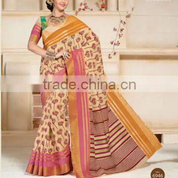 Peach Cotton Silk Saree