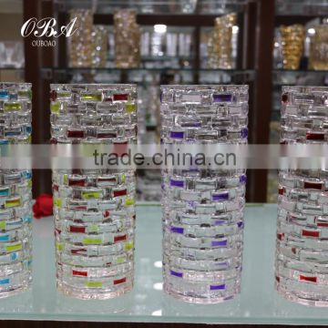 Romantic Art Straight Cylinder Vase Colorful 3 Size Tabletop Decorative Vases,Hot Selling Glass Flower Vase