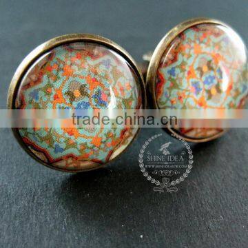 20mm Vintage Style Antiqued Bronze Morocco Style Art Collage Glass Cabochon Round Cufflinks Fashion Wedding Cuff Link 6600046 photo-4