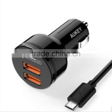 Super Quality Aukey Quick Charge 2.0 36W 2 Ports USB Car charger Adapter, QC 2.0