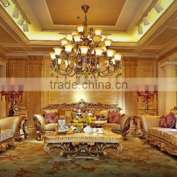 Luxurious Solid Wood European Palace 24K gold Plated Living Room Sofa Set(MOQ=1 SET)