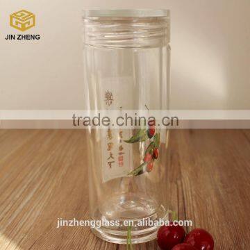 300ML Chinese style printing double wall glass bottle glass water pitcher