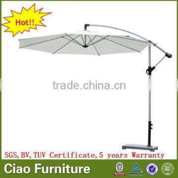 Outdoor banana parasol umbrella with marble base