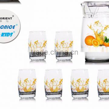 classic Glass water jug 1400ml fruit color printing glass jug set and water glass jug set and glass carafer and juice decanter