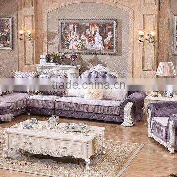 M868 Home Use High Class Living Room Furniture European Classical Wooden Fabric Sofa With Lounge Chaise photo-2