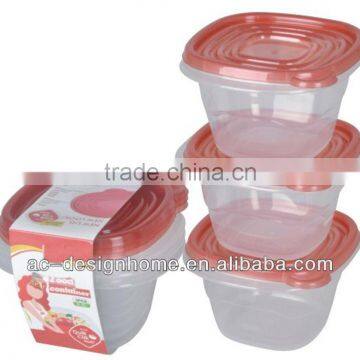 3 PCS RED LID 0.5L SQUARE PP PLASTIC FOOD CONTAINER
