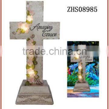 Hot mini selling polyresin cross tombstone for wholesales with led light