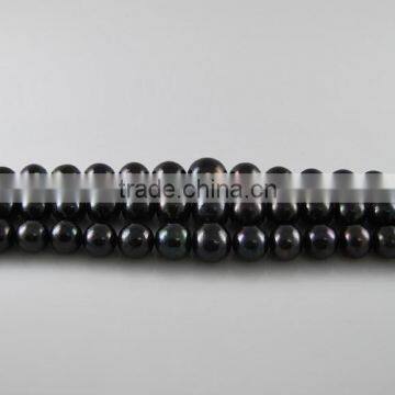 9-10mm black round freshwater pearl strand