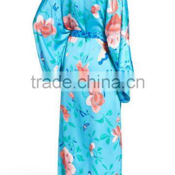 Dropshipping Pajamas Sleepwear Women Fashion Long Stain Silk Robes Floral Print Pajamas Wholesale Custom Made Sleepwear photo-4