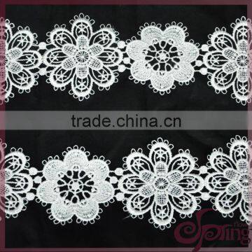 Flower embroidery chemical lace, white embroidered lace trimming for dress