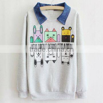 Cheap Wholesale Women Fashion custom cotton fleece Clothes Grey Sports hoody