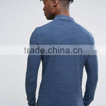 Custom Logo Long Sleeve Uneven Vented Hem Button Placket Navy Men's 100% Cotton Pique 200gsm Casual Slim Fit Sport Polo Tshirt photo-2