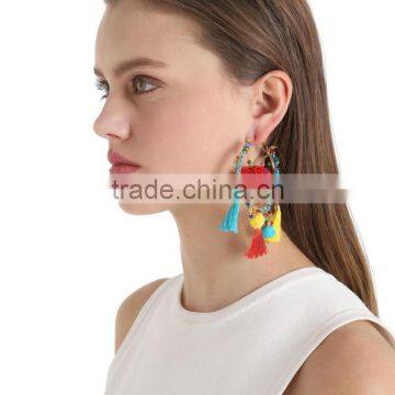 Bohemian colorful tassel with pompon hoop earrings for women jewelry