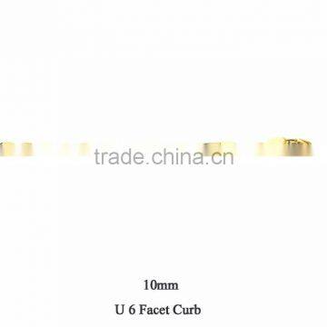 Gold Plated 10 MM U 6 Facet Curb Chain