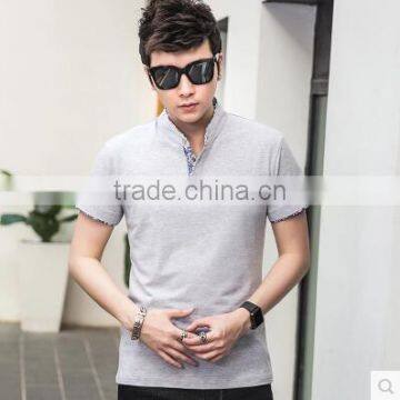 2017 Summer Men's Short Sleeve T-shirt Collar Pure Color Button Half Sleeve Cotton Contracted Cultivate One's Morality Type Mini photo-3