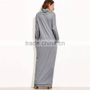 Cowl Neck Plus Size Women Clothing Long Sleeve Maxi Dress With Pockets Muslim Dress photo-5